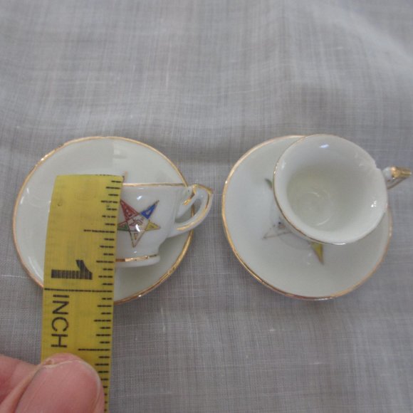 2 MINI PAIRS VINTAGE Masonic Eastern Star Ceramic dish Saucer tea cup DOLLHOUSE - Picture 15 of 15